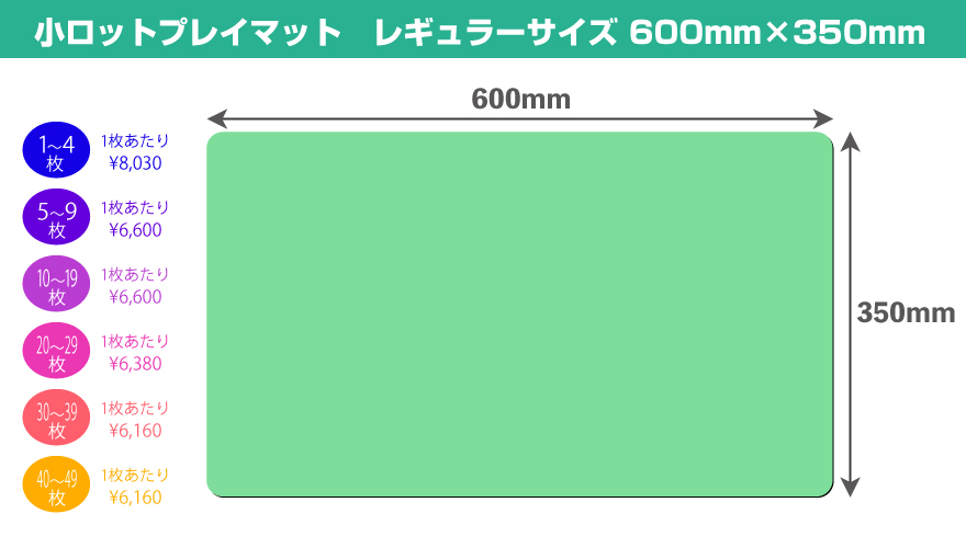小ロットプレイマット 通常生地 W600mm×H350mm 価格表【税込価格】