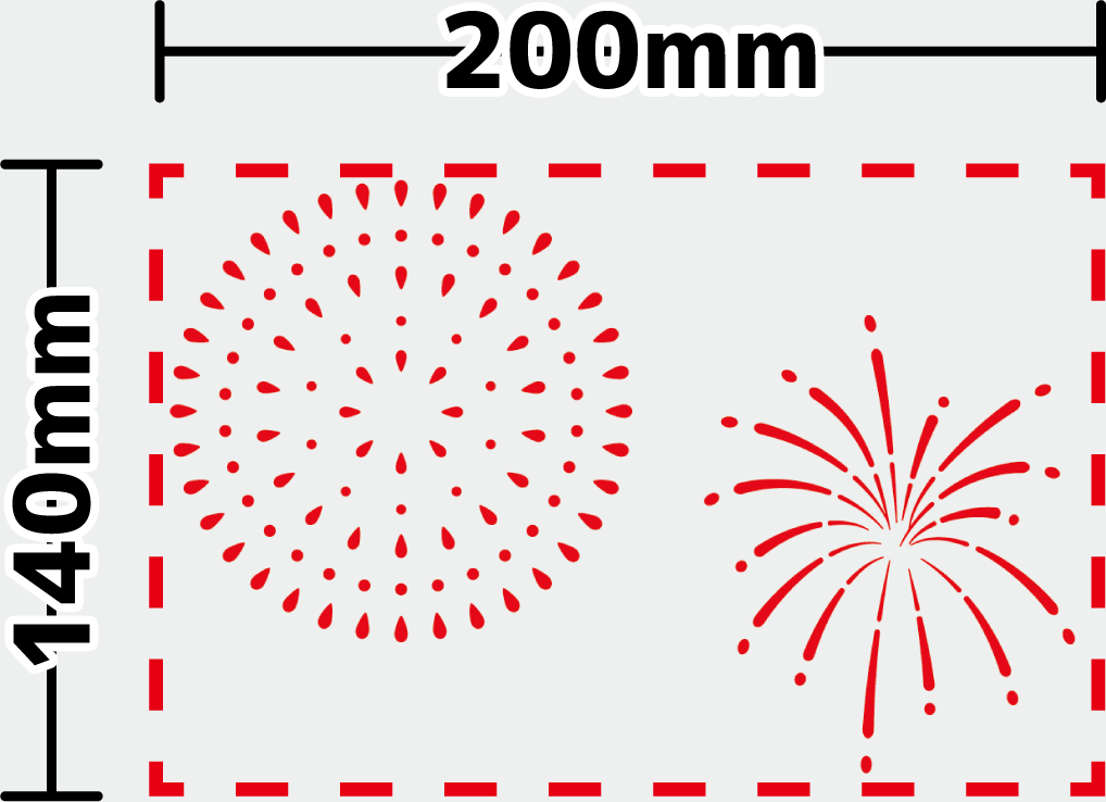 箔押し加工する絵柄が離れている場合も、1つの絵柄として面積を算出します。